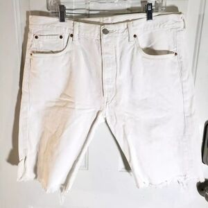 Levi’s 501 Cut-Off Jean Shorts Men's 38 White Denim Cotton Button-Fly Bermuda_AO
